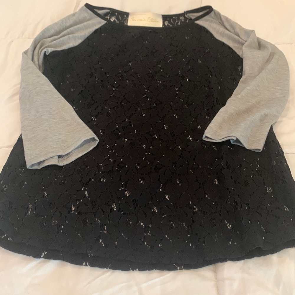 Black lace shirt with gray sleeves